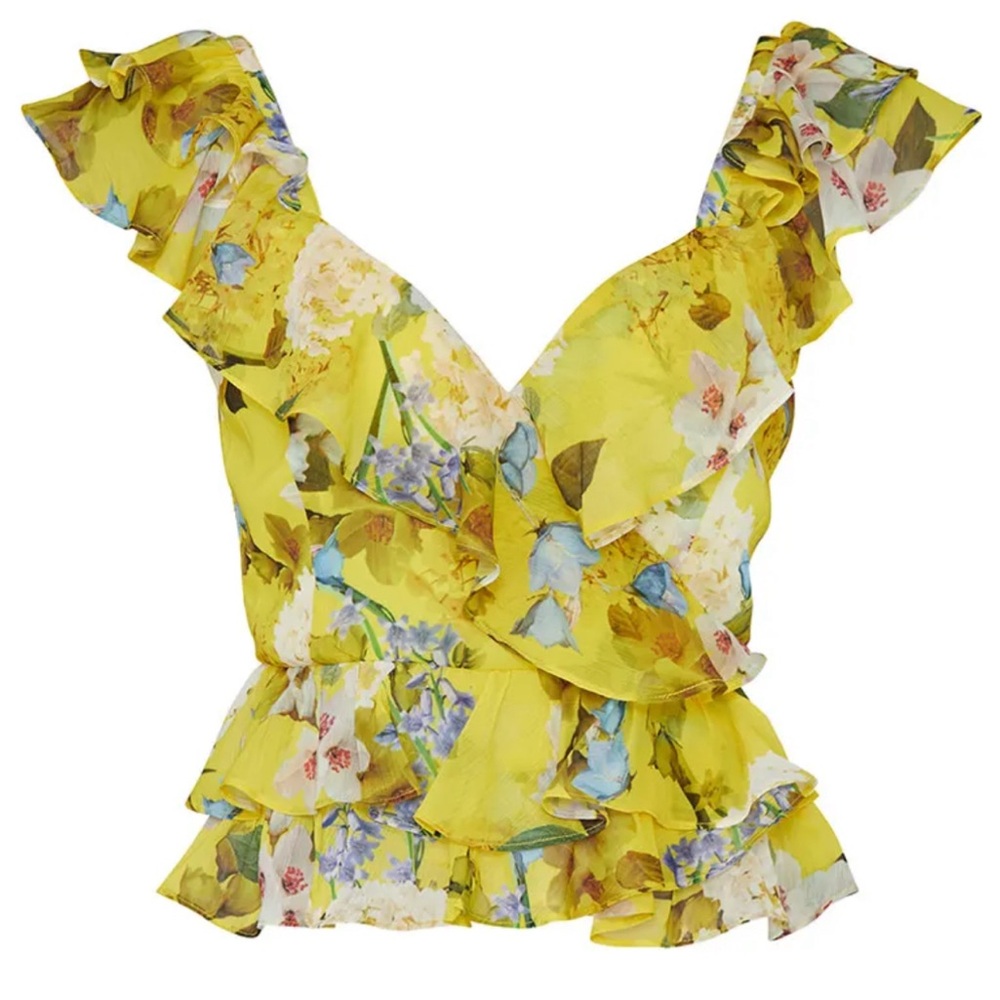 MARISSA WEBB COLLECTIVE- Yellow Floral Ruffle Top